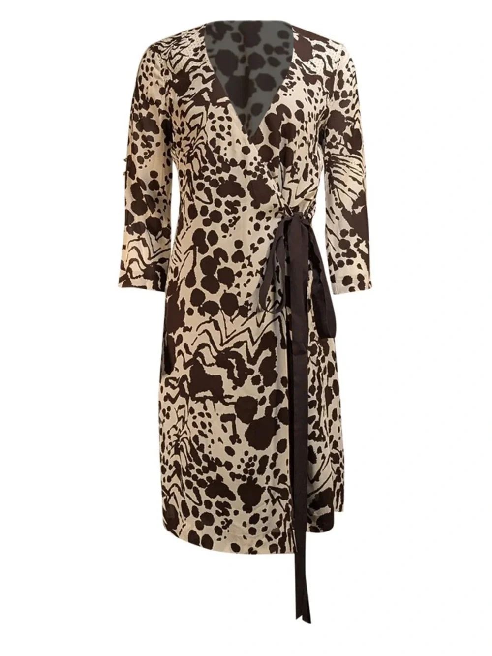 Tory Burch Brown and Cream Animal-Print Wrap Dress